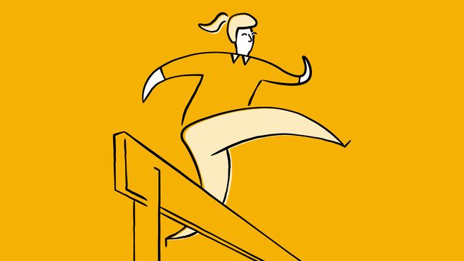 Cartoon image of a person leaping over a hurdle