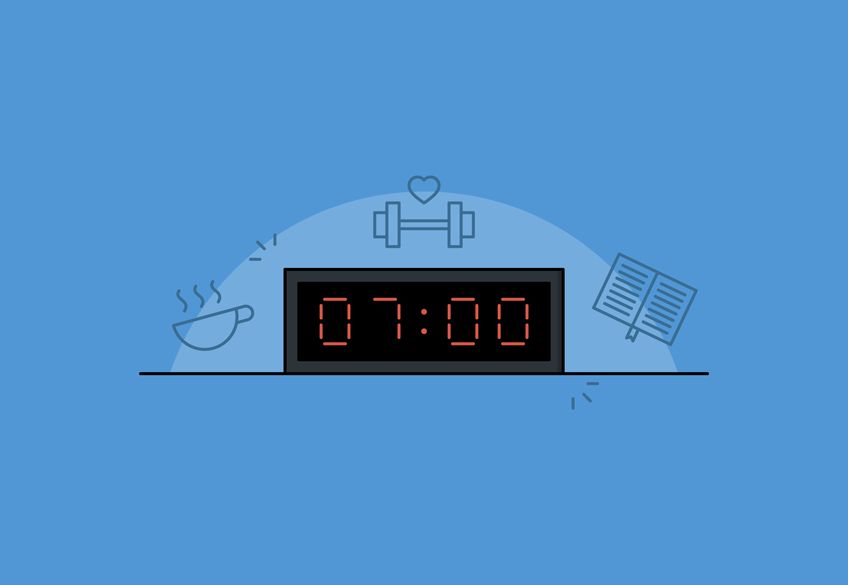 Cartoon of a digital alarm clock whose display reads 07:00
