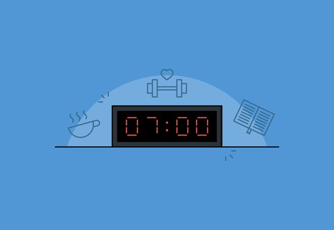 Cartoon of a digital alarm clock whose display reads 07:00