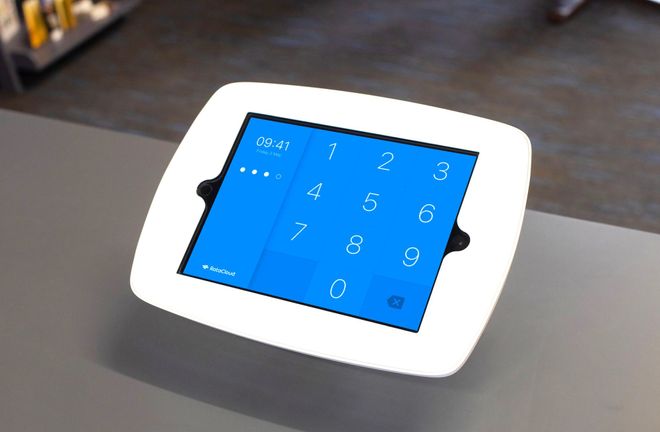 A clocking in terminal running RotaCloud Time & Attendance software