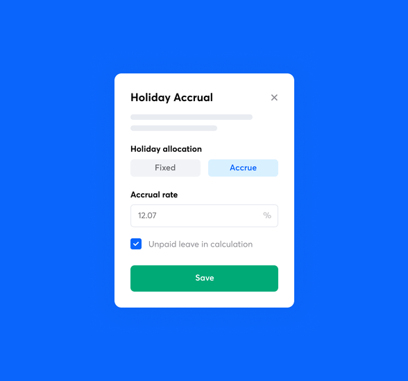 Setting holiday accrual rate in RotaCloud with field to input accrual rate as a percentage.