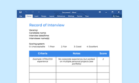 Interview record sheet template