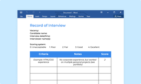 Interview record sheet template
