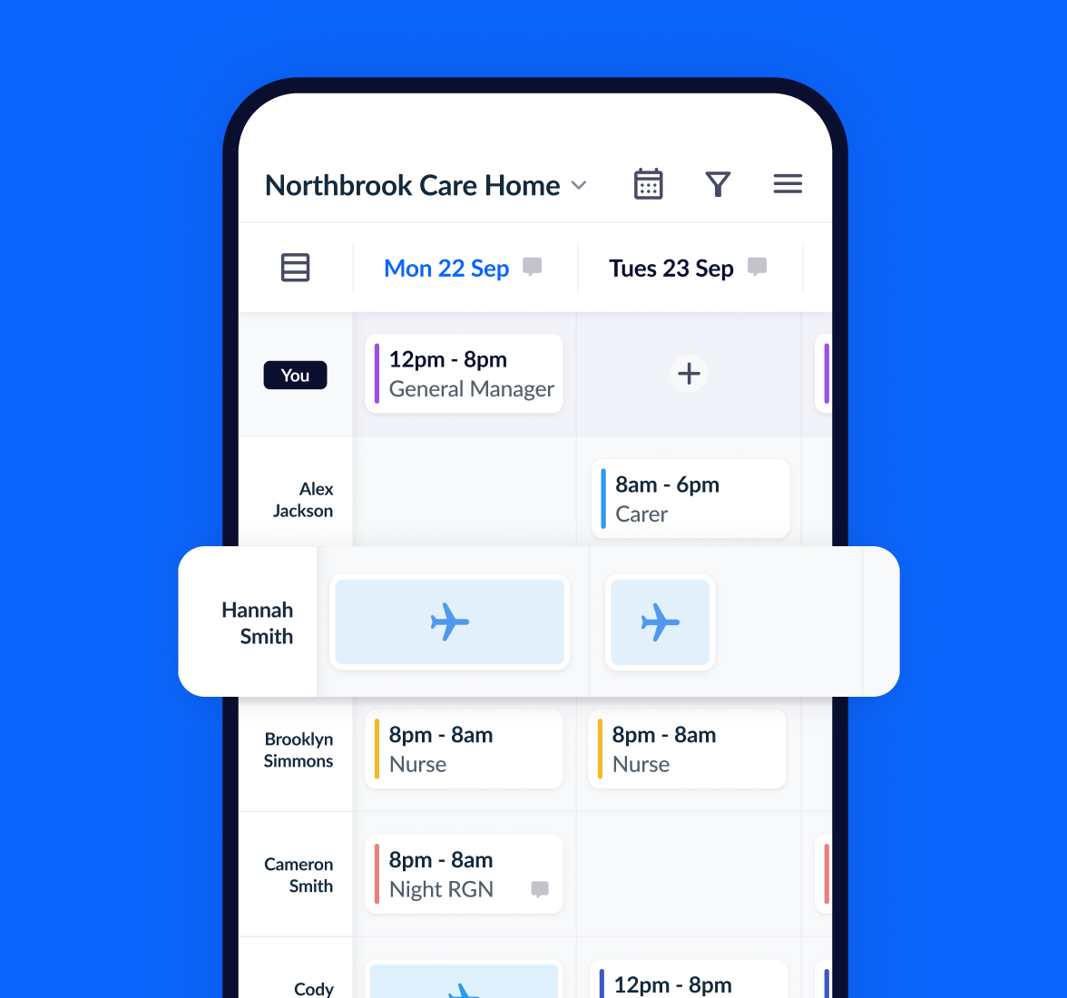 The rota showing an employee's new annual leave instead of a shift.