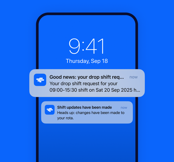 RotaCloud mobile app notifications showing that an employee's request to drop a shift has been approved.