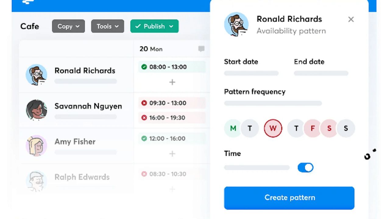 Screenshot of the RotaCloud app showing an employee's working availability