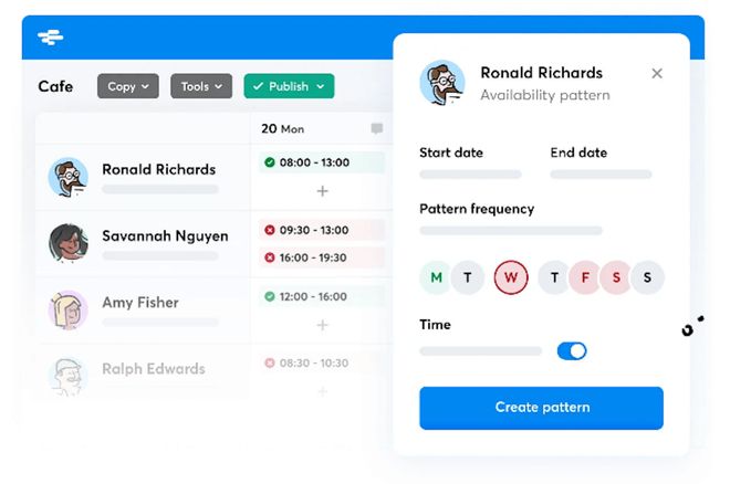 Screenshot of the RotaCloud app showing an employee's working availability
