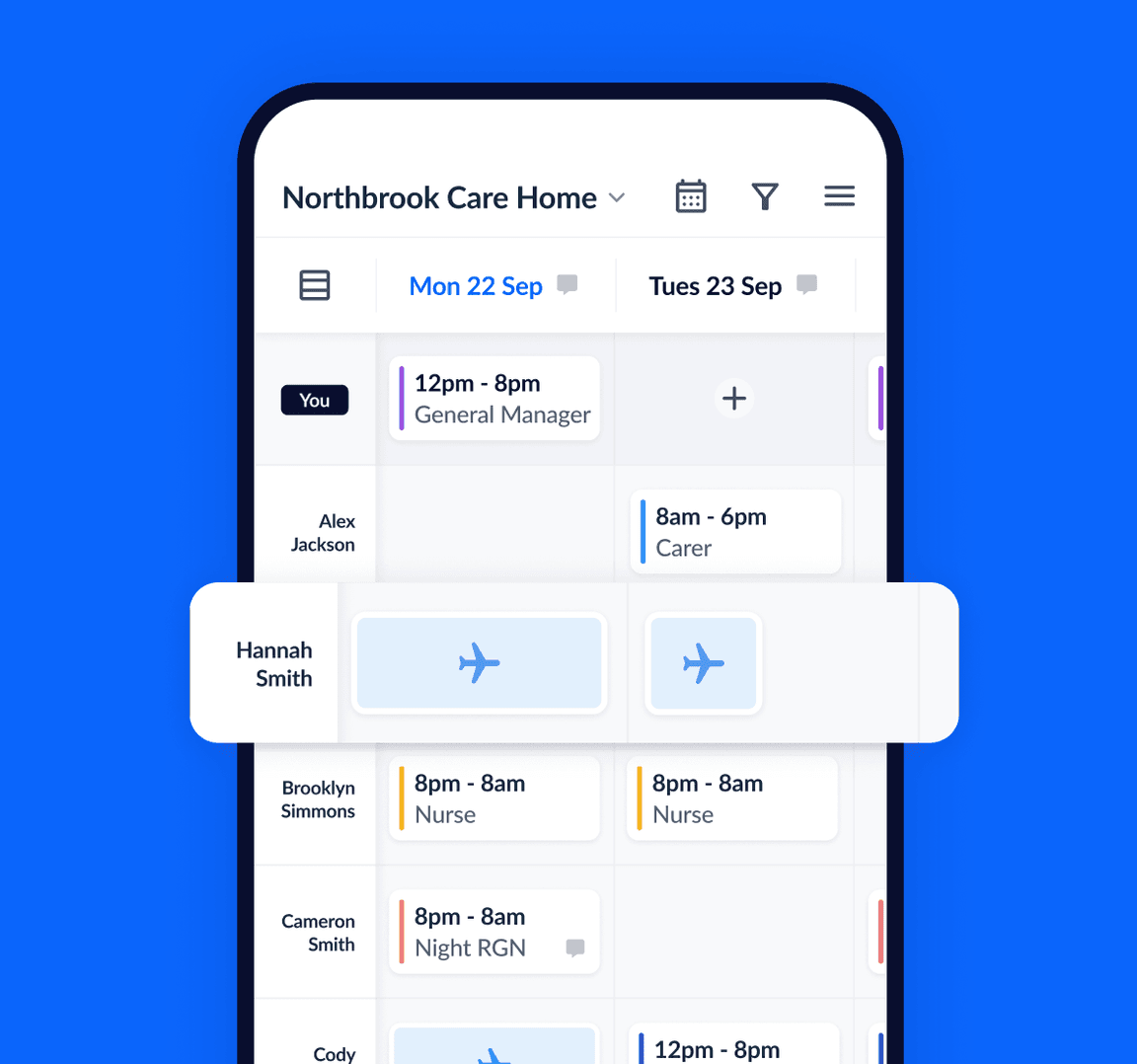 The rota showing an employee's new annual leave instead of a shift.