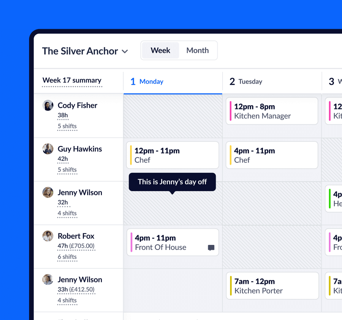 A rota being built in RotaCloud with blank spaces.