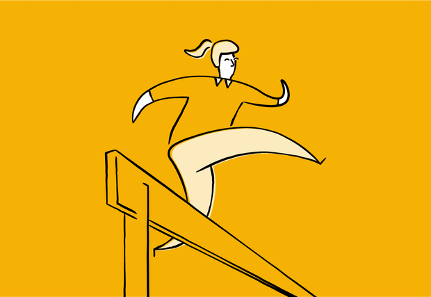 Cartoon image of a person leaping over a hurdle