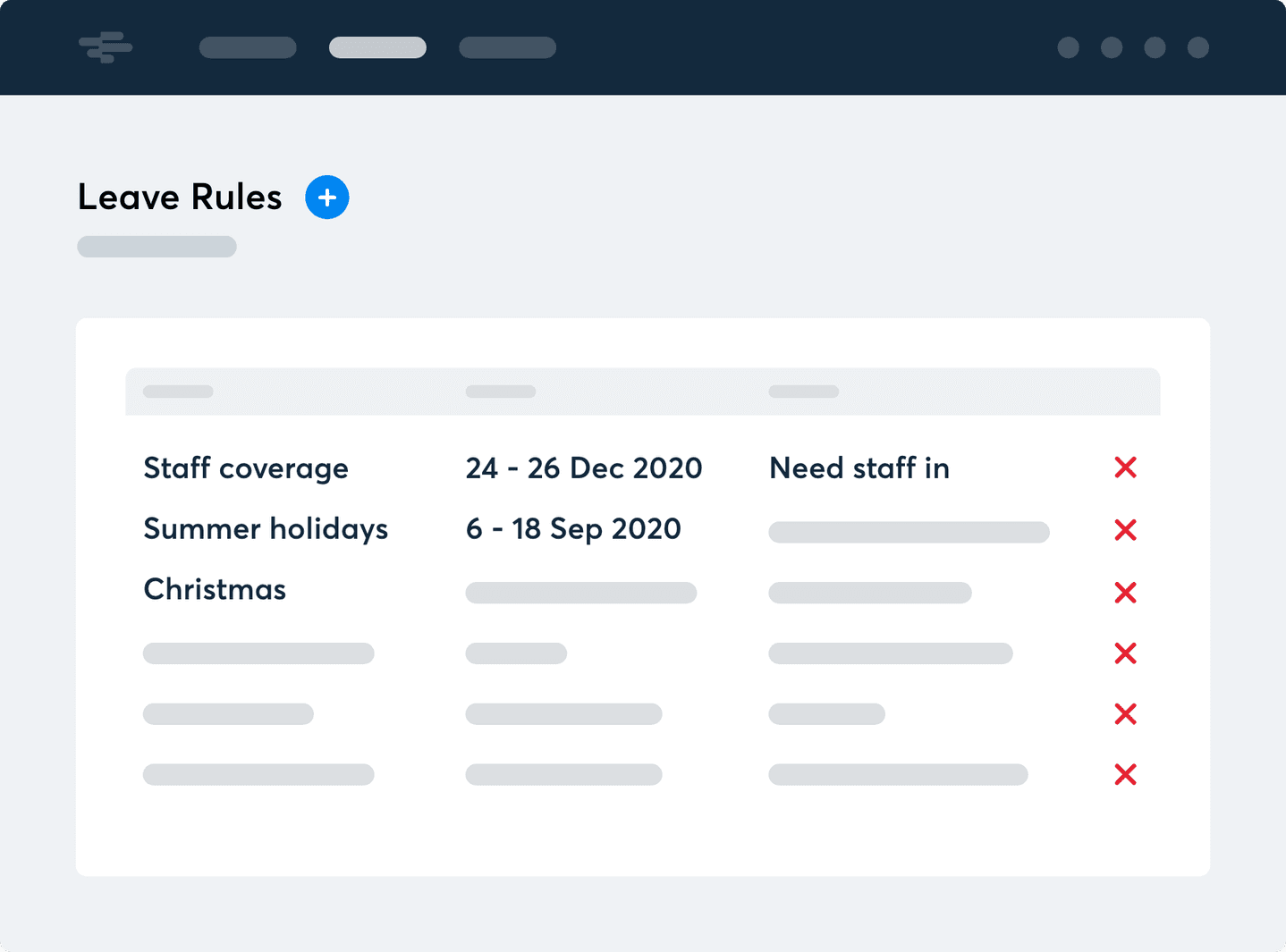 Examples of automated leave request rules in RotaCloud.